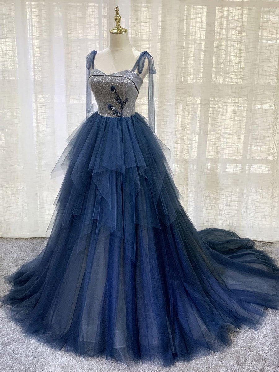 Dark blue Tulle Tiered Long Prom Dress,Elegant Formal Dress jkprom Dark blue Tulle Tiered Long Prom Dress,Elegant Formal Dress jkprom
