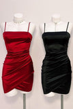 Cute Pleated Red Short Homecoming Dress Bodycon