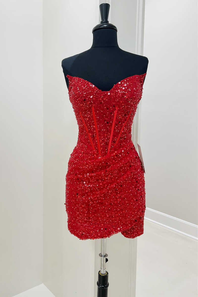 Red Sequined Sheath Mini Homecoming Dress Club Dresses jkprom Red Sequined Sheath Mini Homecoming Dress Club Dresses jkprom