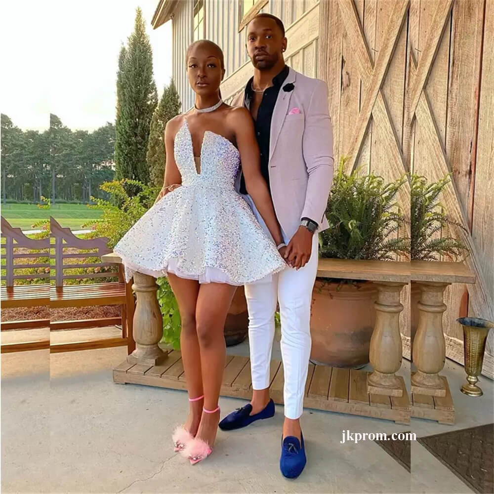 Shiny White Sequin Cocktail Dress Short A Line Hoco jkprom Shiny White Sequin Cocktail Dress Short A Line Hoco jkprom