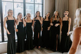Elegant Black Long Bridesmaid Dresses with Slit,Satin Party Dress for Weddings