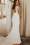 Long Square Neck Mermaid White Bridal Dress,Boho Bridal Gowns
