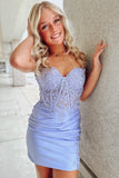 Periwinkle Strapless Sheath Satin Appliques Homecoming Dress