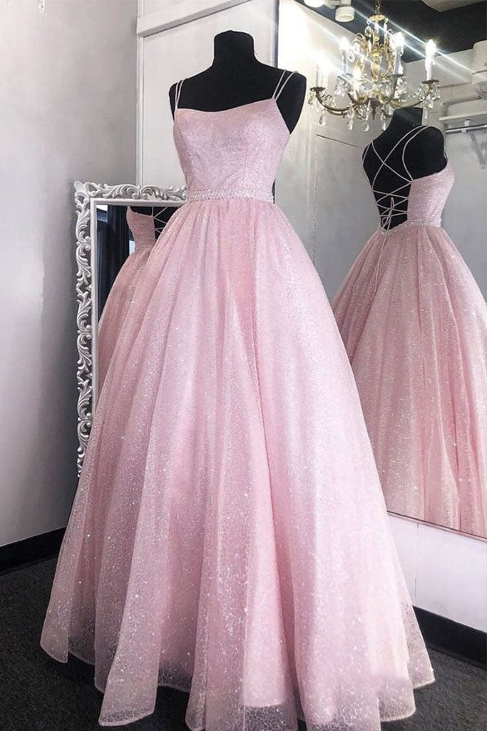 Shiny Light Pink Long Prom Dress Formal Party Gown