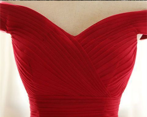Niulatu A line Off The Shoulder Tulle Long Red Prom Dress HZ1110 main image 0