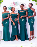 Mismatched Mermaid Emerald Green Bridesmaid Dresses,Off Shoulder Appliques Long Party Dress Evening Gown