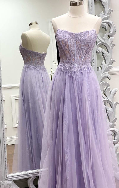 Lavender Strapless Trumpet Long Formal Gown with Rhinestones main image 0