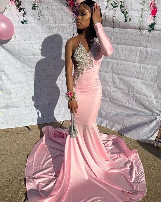 Unique Pink Long Prom Dress Long Sleeve Mermaid Party Gown jkprom Unique Pink Long Prom Dress Long Sleeve Mermaid Party Gown jkprom