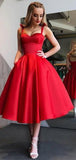 Midi Red Sweetheart Spaghetti Straps A Line Homecoming Dresses