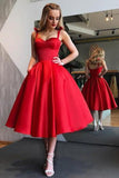 Midi Red Sweetheart Spaghetti Straps A Line Homecoming Dresses