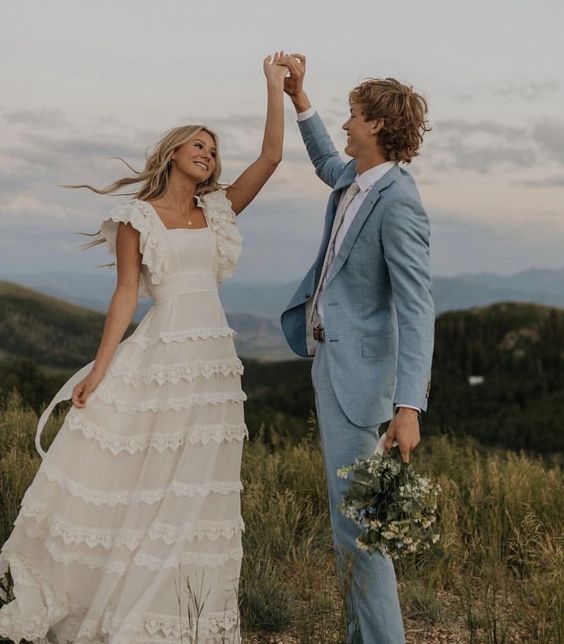 A Line Wedding Dress Long Square Neck Boho Bridal Dresses jkprom A Line Wedding Dress Long Square Neck Boho Bridal Dresses jkprom