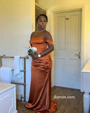 New African Trumpet Bridesmaid Dresses Long,Off Shoulder Wedding Guest Dress