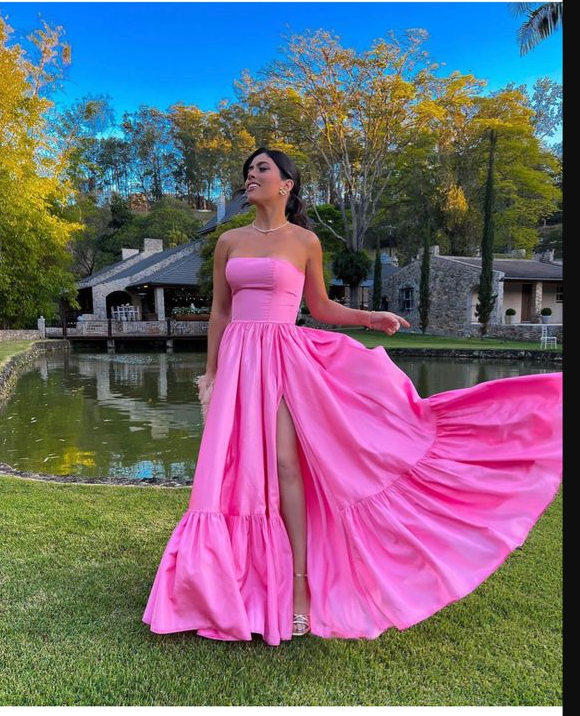 Classic Pink Strapless Prom Dress,Pink Graduation Dress,Formal Gown