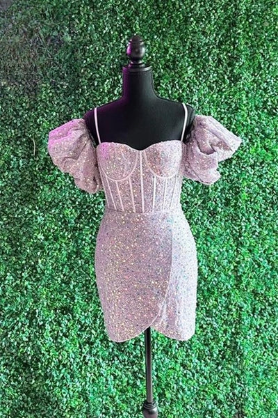 Charming Pink Strapless Sequins Sheath Homecoming Dress Short Party Dress Y8445 main image 0