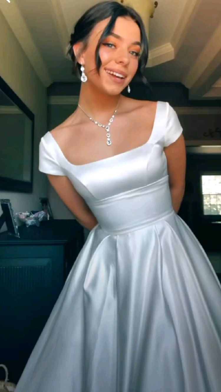 Unique A-line Simple Satin Wedding Dress Prom Party Gown jkprom Unique A-line Simple Satin Wedding Dress Prom Party Gown jkprom