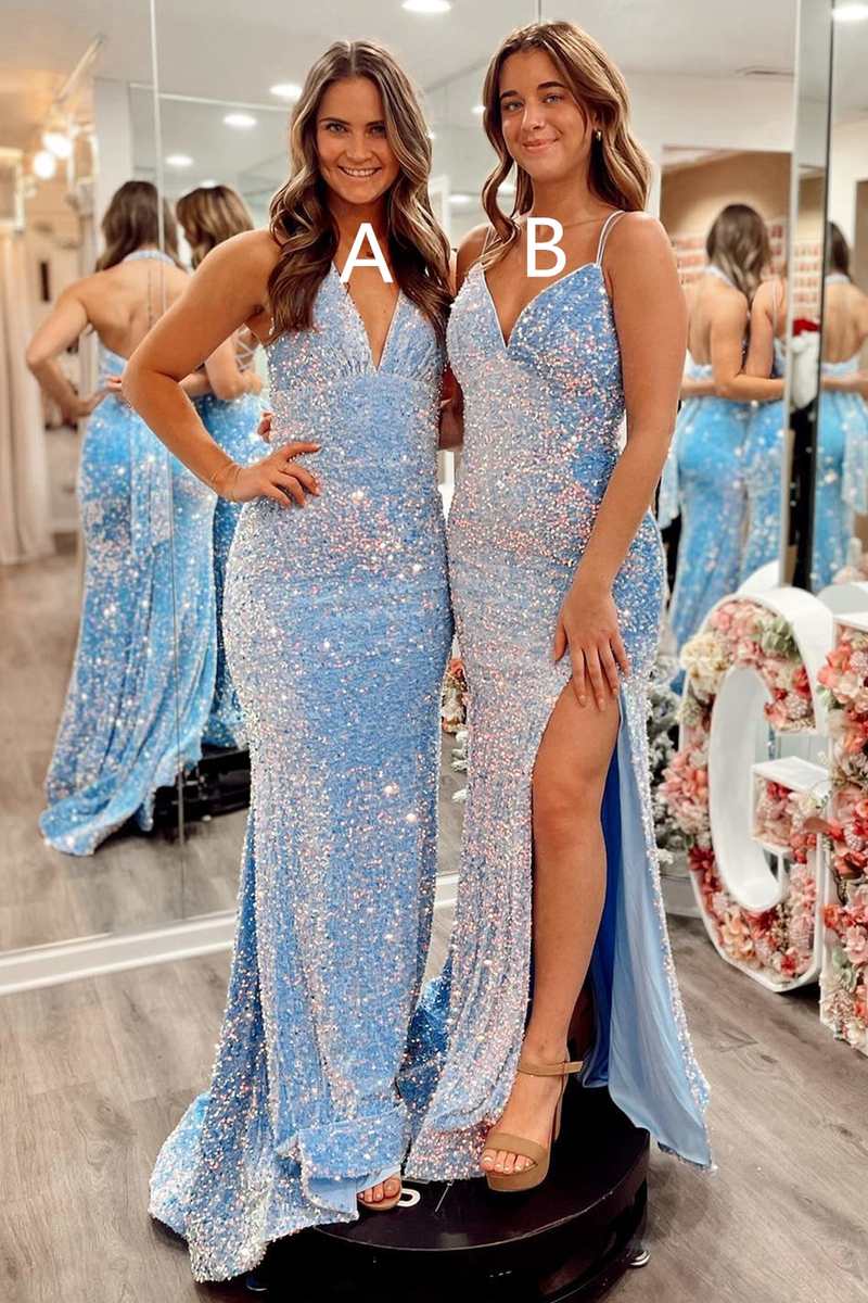 Light Blue Sequin Mermaid Long Prom Dresses Sexy Maxi jkprom Light Blue Sequin Mermaid Long Prom Dresses Sexy Maxi jkprom