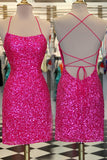 Neon Pink Sequin Bodycon Mini Homecoming Dresses