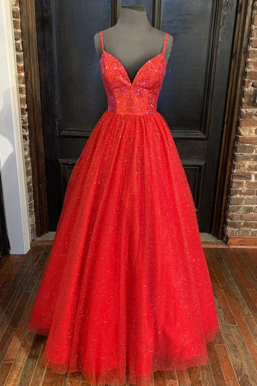 Spaghetti Straps A-line Red Shiny Prom Gown,Long Prom Dresses jkprom Spaghetti Straps A-line Red Shiny Prom Gown,Long Prom Dresses jkprom