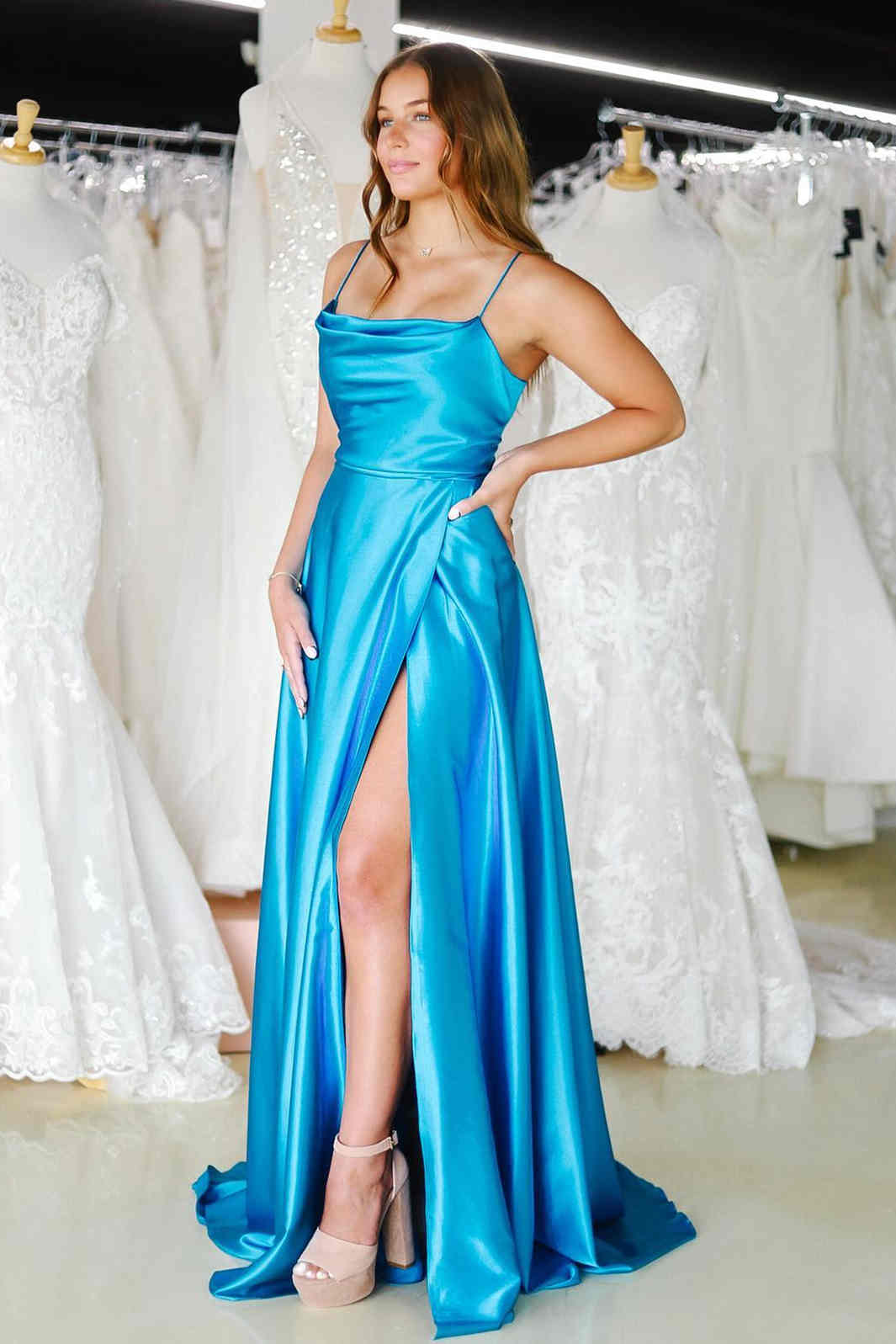 Classy Strapless Green Prom Dresses Satin Leg Slit Formal Dress