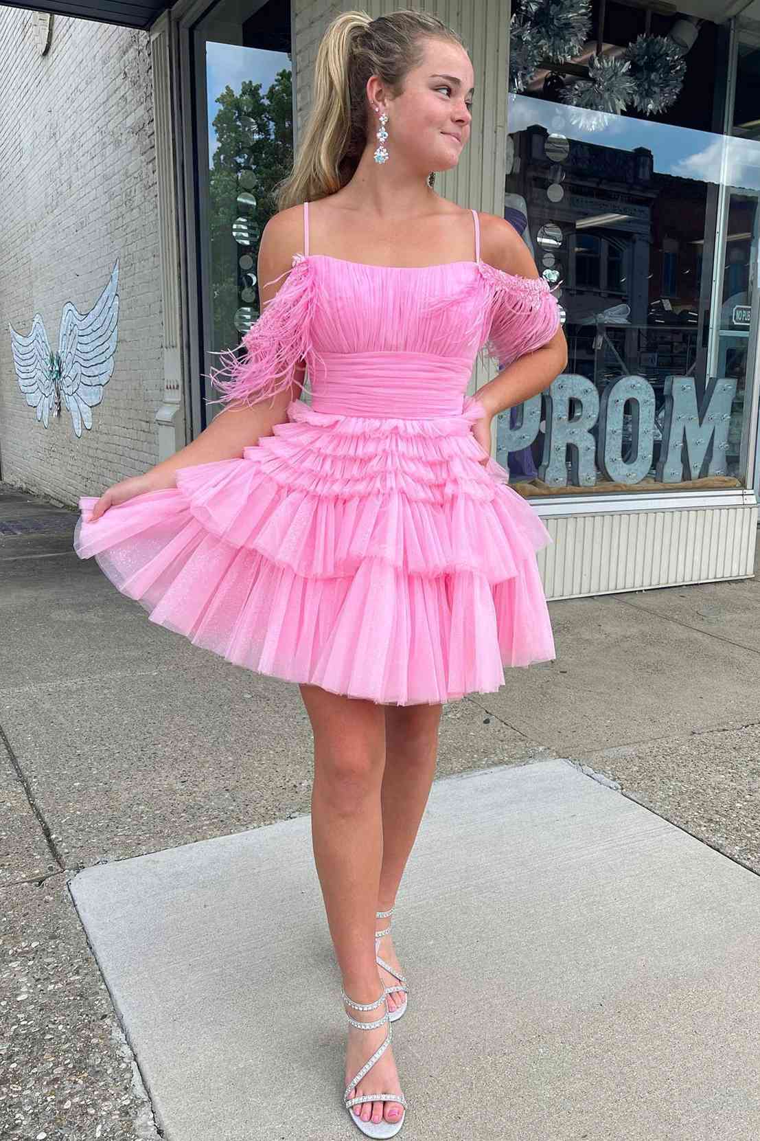 Hot Pink Tiered Tulle Party Dress Short Cocktail Dresses jkprom Hot Pink Tiered Tulle Party Dress Short Cocktail Dresses jkprom