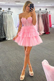 Pink Appliques Strapless A-line Multi-Layers Cocktail Dress