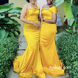 Gold Yellow Mermaid Bridesmaid Dresses,Long Wedding Guest Dress