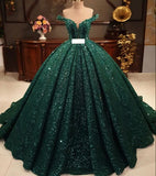 Hot Appliques Ball Gown Dark Green Wedding Dress Sequin Quinceanera Dresses