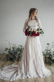 Boho Long Sleeve Lace Wedding Dresses Vintage Rustic Bridal Gowns