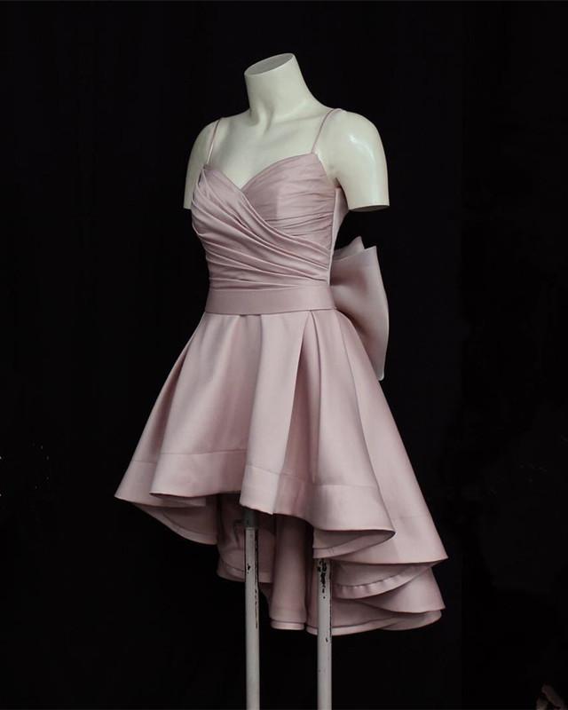 High Low Style Sweetheart Bow Back Satin Prom Homecoming Dresses jkprom High Low Style Sweetheart Bow Back Satin Prom Homecoming Dresses jkprom