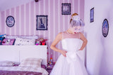 Affordable Polka Dots Rockabilly Short Wedding Attire with Satin Binding,50s Style Pin Up Wedding Dress