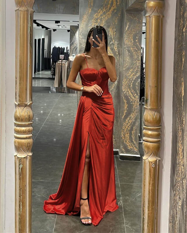 Burnt Orange Sweetheart Evening Dress,Split Prom Gown jkprom Burnt Orange Sweetheart Evening Dress,Split Prom Gown jkprom