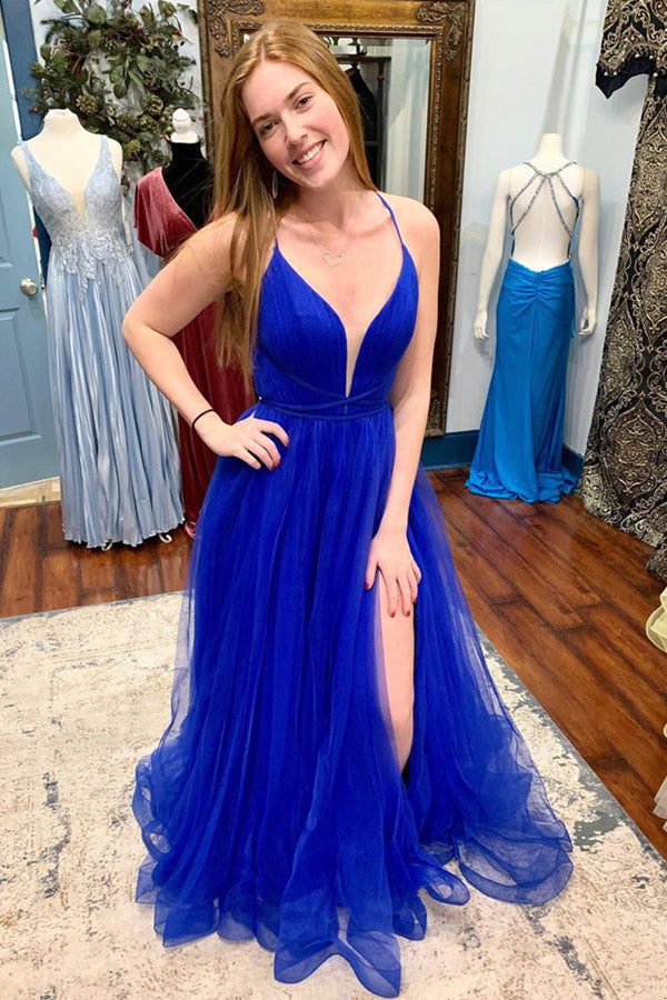 Royal Blue Tulle A-Line Long Prom Dress With Slit,Maxi Dress Formal Pa jkprom Royal Blue Tulle A-Line Long Prom Dress With Slit,Maxi Dress Formal Pa jkprom