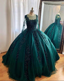 Hunter Green Ball Gown Prom Dresses Long Sleeves