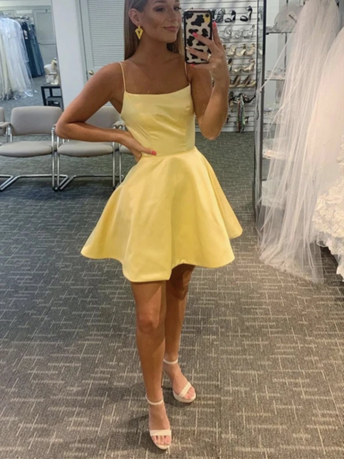 Spaghetti Straps Short Yellow Prom Dresses, Short Yellow Graduation Ho jkprom Spaghetti Straps Short Yellow Prom Dresses, Short Yellow Graduation Ho jkprom