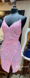 Spaghetti Straps Fitted Short Homecoming Dress,Sexy Pink Cocktail Dresses Wedding Guest