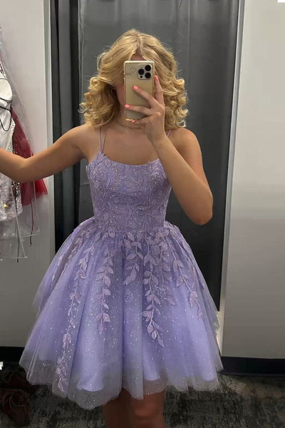 3D Floral Sweetheart Lace-Up Homecoming Dress in Lavender