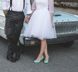 Vintage Country Style Short Polka Dot Wedding Dress with Sleeves