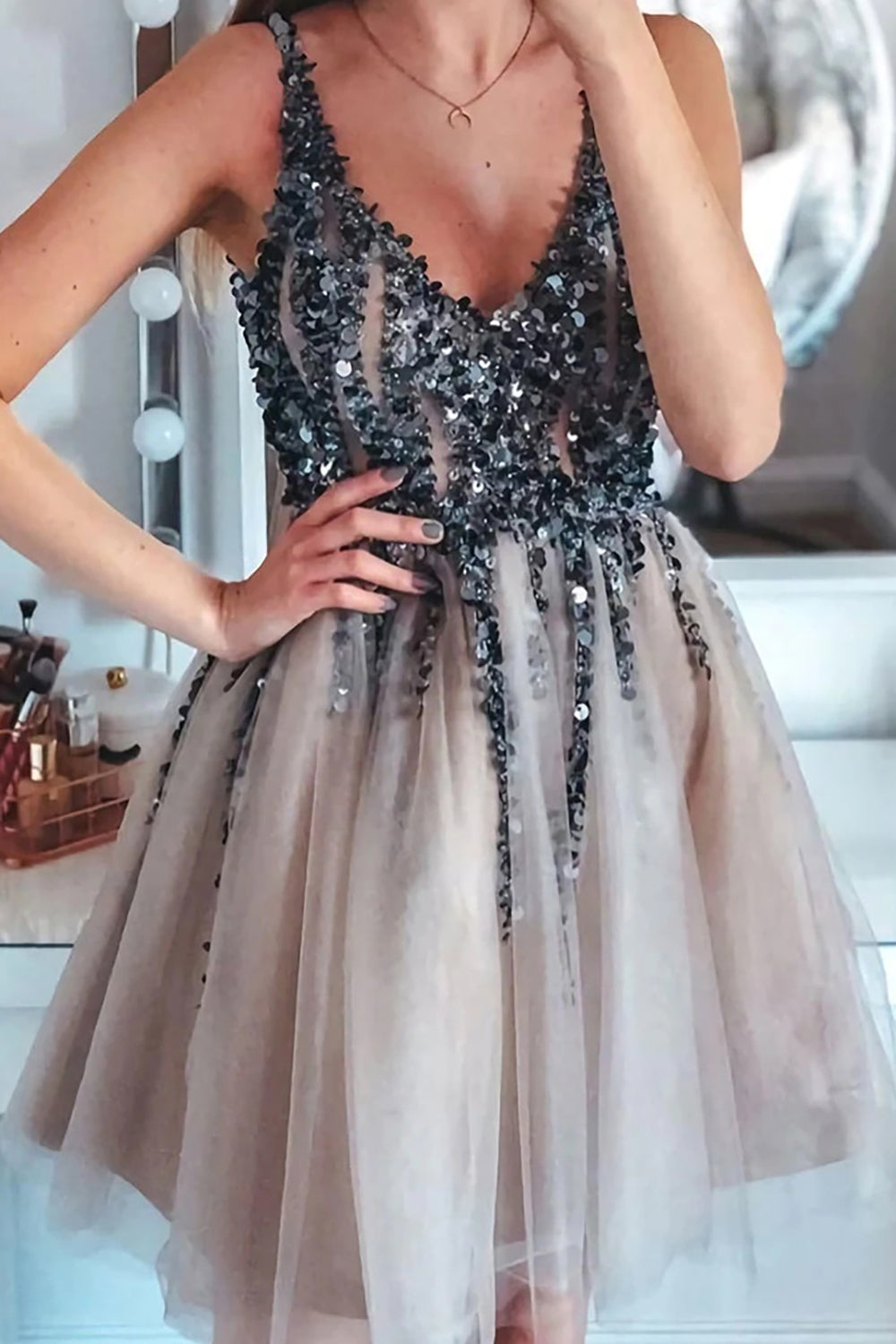 Sparkly Sequins Short Tulle Homecoming Dress jkprom Sparkly Sequins Short Tulle Homecoming Dress jkprom
