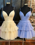 A-line Tiered Short Homecoming Dress,Formal Mini Dresses
