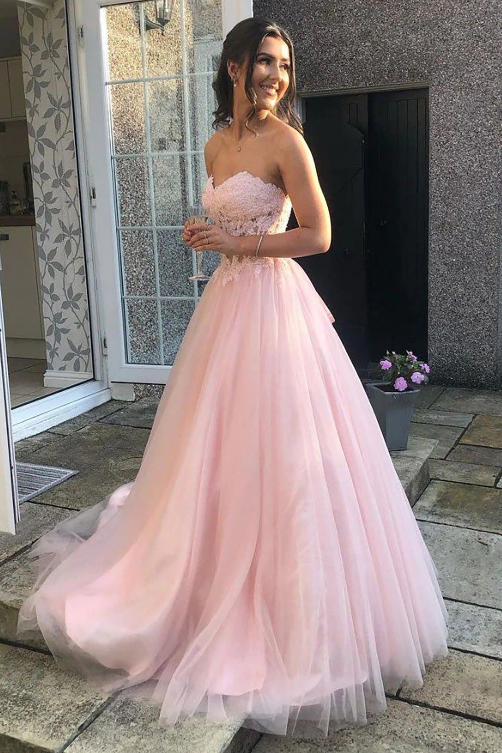 A Line Sweetheart Pink Corset Prom Dress with Appliques jkprom A Line Sweetheart Pink Corset Prom Dress with Appliques jkprom