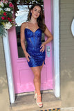 Glitter Bodycon Sweetheart Royal Blue Cocktail Dress with Silt