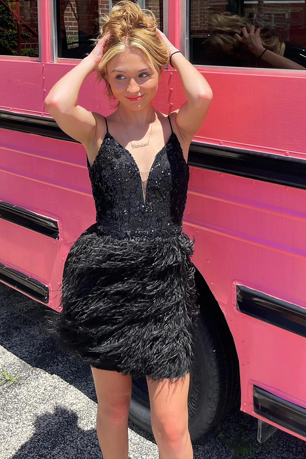 Black Sequins Tight Homecoming Dress with Feathers jkprom Black Sequins Tight Homecoming Dress with Feathers jkprom
