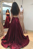 A-line Burgundy Prom Dress with Pockets,Sexy Formal Dress