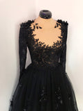 Black Floral Gothic Wedding Dress,Long Sleeve Formal Dress
