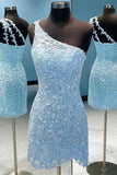 Appliques One Shoulder Bodycon Cocktail Dress