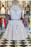Lilac Lace Homecoming Dresses Beaded Belt Yellow Short A Line Hoco Dress
