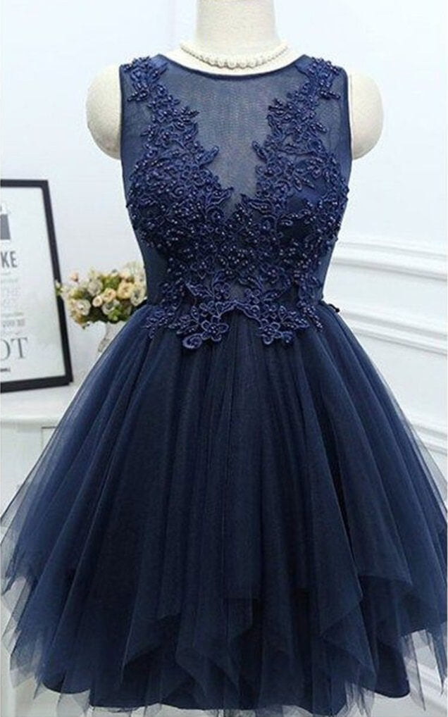 Navy Jewel Homecoming Dresses,A Line Tulle Cocktail Dress jkprom Navy Jewel Homecoming Dresses,A Line Tulle Cocktail Dress jkprom