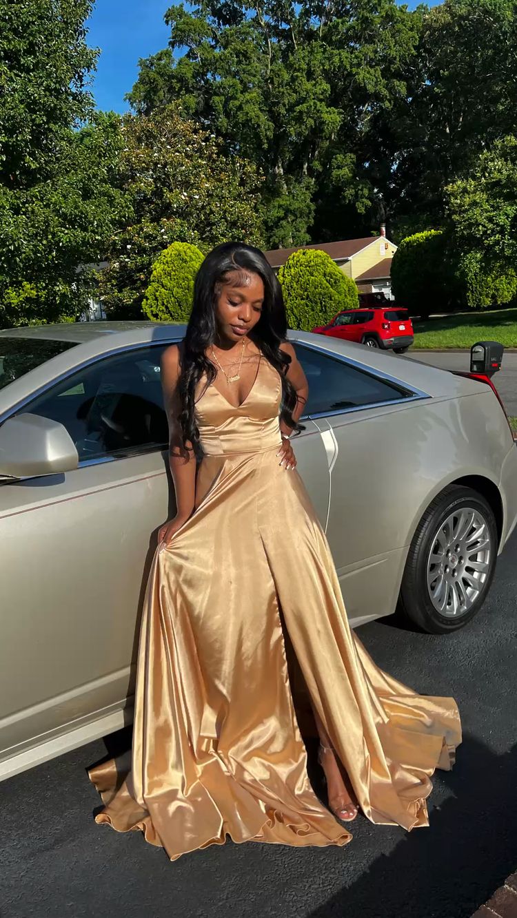 A Line V Neck Gold Satin Long Prom Dress,Formal Gown jkprom A Line V Neck Gold Satin Long Prom Dress,Formal Gown jkprom