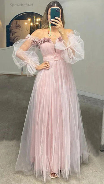 Off The Shoulder Tulle Prom Dress Blushing Pink