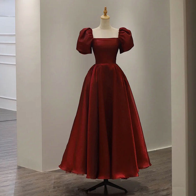 Simple Burgundy Prom Dress Square Neck Tea Length Graduation Dresses jkprom Simple Burgundy Prom Dress Square Neck Tea Length Graduation Dresses jkprom